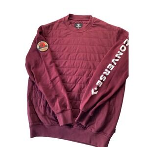 Converse Burgundy Quilted Pullover Sweatshirt Crewneck Logo Sleeve Patch Medium‎